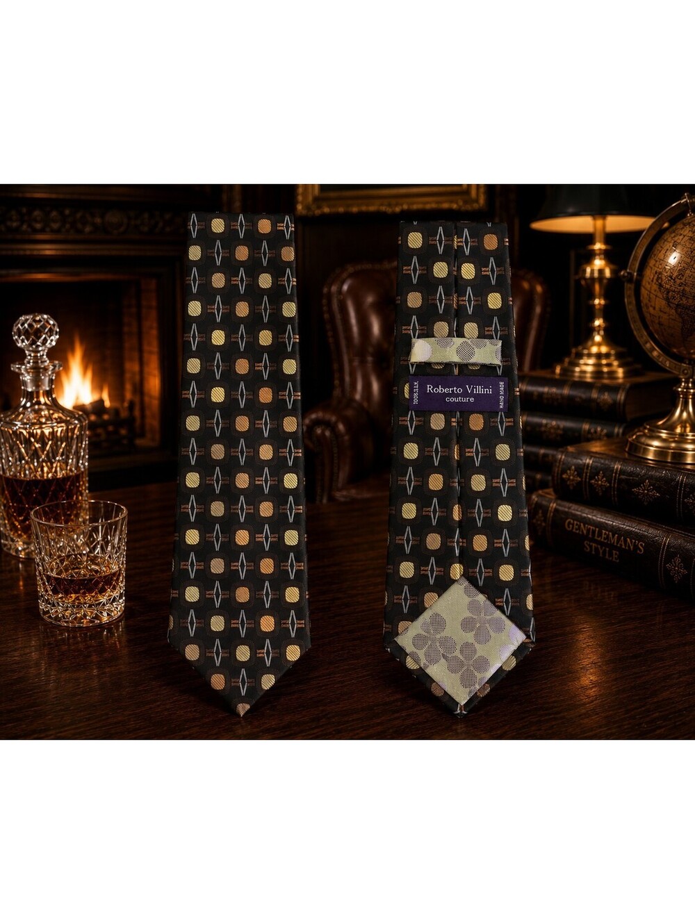 Roberto Villini Necktie Men's Geometric 100% Silk Fast Shipping